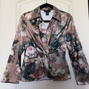 Rachel Zoe Mauve Floral Twist-Front Satin Blouse